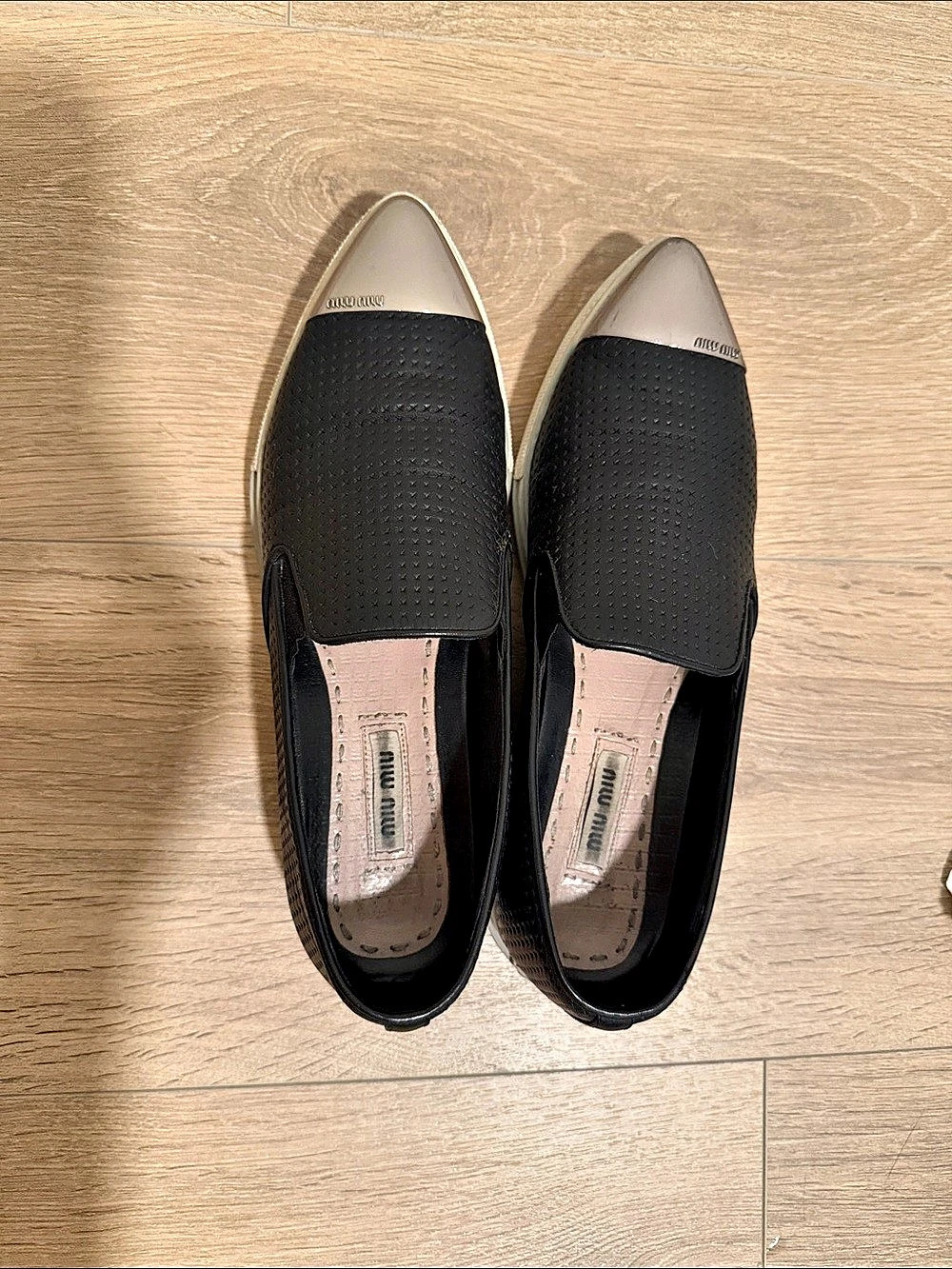 Miu Miu Metal Cap-Toe Slip-On Sneakers Flats - Black